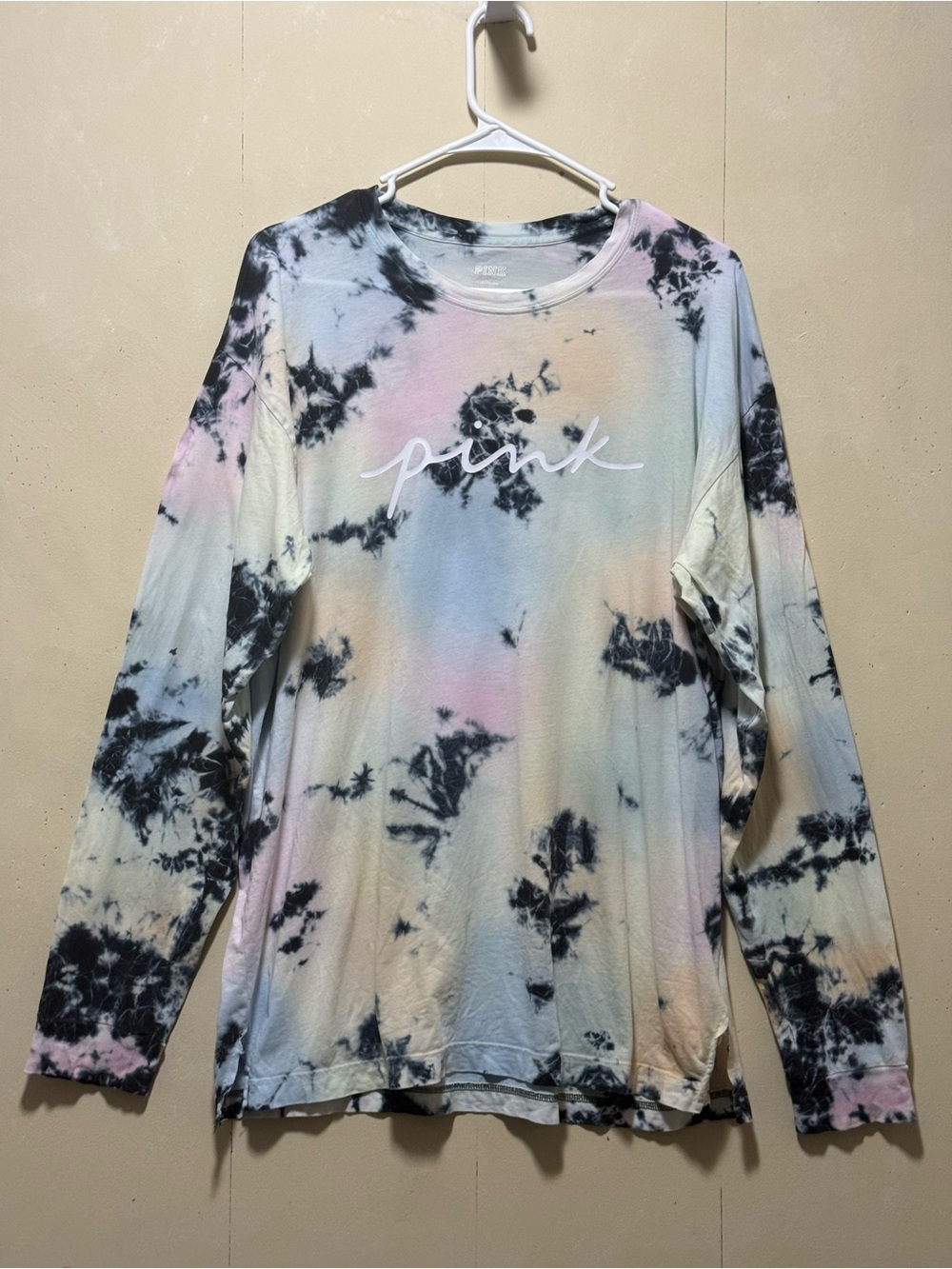 PINK Victoria's Secret Pastel Tie-Dye Long Sleeve Campus T-Shirt Sz L